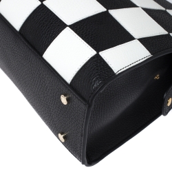 Pre Owned Aigner Black/White Checkered Leather Medium Satchel