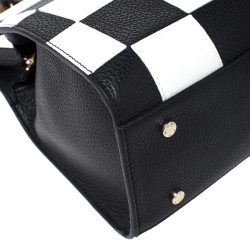 Pre Owned Aigner Black/White Checkered Leather Medium Satchel