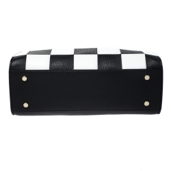 Pre Owned Aigner Black/White Checkered Leather Medium Satchel