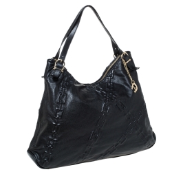 Pre Owned Aigner Black Chain Embossed Leather Hobo