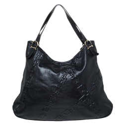 Pre Owned Aigner Black Chain Embossed Leather Hobo