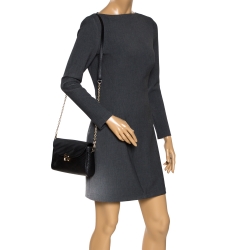 Pre Owned Aigner Black Leather Flap Chain Crossbody Bag