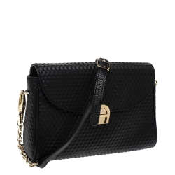 Pre Owned Aigner Black Leather Flap Chain Crossbody Bag