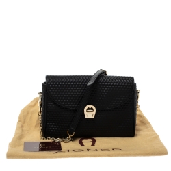 Pre Owned Aigner Black Leather Flap Chain Crossbody Bag