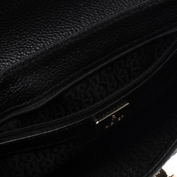 Pre Owned Aigner Black Leather Flap Chain Crossbody Bag