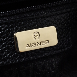 Pre Owned Aigner Black Leather Flap Chain Crossbody Bag