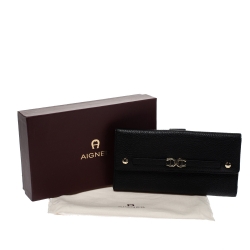 Pre Owned Aigner Black Leather Flap Continental Wallet