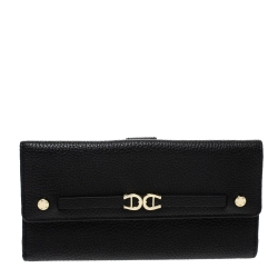 Pre Owned Aigner Black Leather Flap Continental Wallet