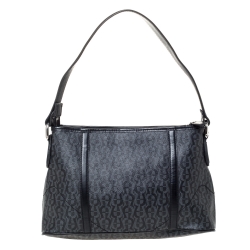 Pre Owned Aigner Black Signature Coated Canvas and Leather Zip Shoulder Bag