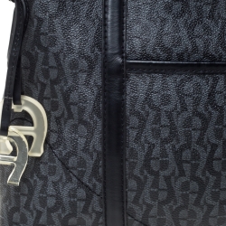 Pre Owned Aigner Black Signature Coated Canvas and Leather Zip Shoulder Bag