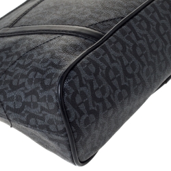 Pre Owned Aigner Black Signature Coated Canvas and Leather Zip Shoulder Bag