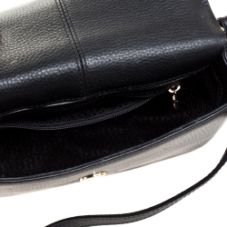 Pre Owned Aigner Black Leather Logo Flap Crossbody Bag