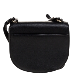 Pre Owned Aigner Black Leather Logo Flap Crossbody Bag