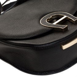 Pre Owned Aigner Black Leather Logo Flap Crossbody Bag