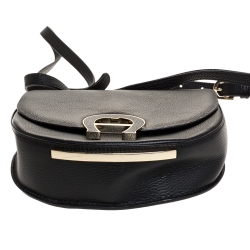 Pre Owned Aigner Black Leather Logo Flap Crossbody Bag