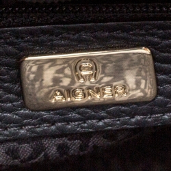 Pre Owned Aigner Black Leather Logo Flap Crossbody Bag