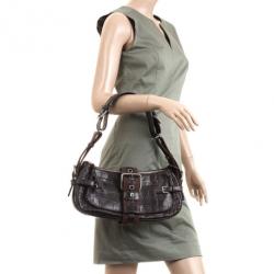 Pre Owned Aigner Brown Crocodile Embossed Leather Shoulder Bag