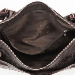Pre Owned Aigner Brown Crocodile Embossed Leather Shoulder Bag