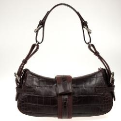 Pre Owned Aigner Brown Crocodile Embossed Leather Shoulder Bag