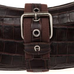 Pre Owned Aigner Brown Crocodile Embossed Leather Shoulder Bag