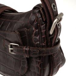 Pre Owned Aigner Brown Crocodile Embossed Leather Shoulder Bag