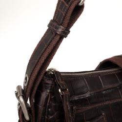 Pre Owned Aigner Brown Crocodile Embossed Leather Shoulder Bag