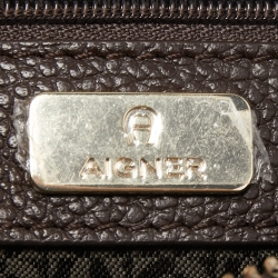 Pre Owned Aigner Brown/Beige Leopard Print Calfhair and Leather Zip Wristlet Pouch