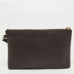 Pre Owned Aigner Brown/Beige Leopard Print Calfhair and Leather Zip Wristlet Pouch