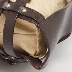 Pre Owned Aigner Brown/Cream Canvas and Leather Damascus Belted Tote