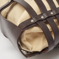 Pre Owned Aigner Brown/Cream Canvas and Leather Damascus Belted Tote