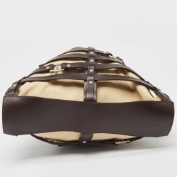 Pre Owned Aigner Brown/Cream Canvas and Leather Damascus Belted Tote