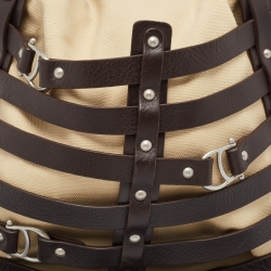 Pre Owned Aigner Brown/Cream Canvas and Leather Damascus Belted Tote