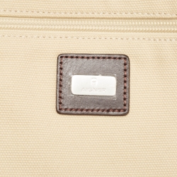 Pre Owned Aigner Brown/Cream Canvas and Leather Damascus Belted Tote