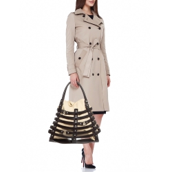 Pre Owned Aigner Brown/Cream Canvas and Leather Damascus Belted Tote