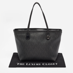 Pre Owned Aigner Black/Grey Monogram Coated Canvas and Leather Top Zip Tote