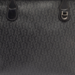 Pre Owned Aigner Black/Grey Monogram Coated Canvas and Leather Top Zip Tote