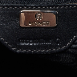 Pre Owned Aigner Black/Grey Monogram Coated Canvas and Leather Top Zip Tote