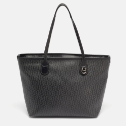 Pre Owned Aigner Black/Grey Monogram Coated Canvas and Leather Top Zip Tote