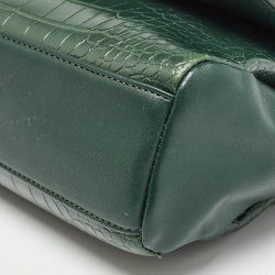 Pre Owned Aigner Green Croc Embossed Leather Logo Flap Shoulder Bag