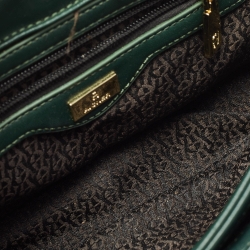 Pre Owned Aigner Green Croc Embossed Leather Logo Flap Shoulder Bag