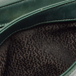 Pre Owned Aigner Green Croc Embossed Leather Logo Flap Shoulder Bag