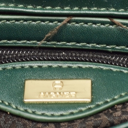 Pre Owned Aigner Green Croc Embossed Leather Logo Flap Shoulder Bag