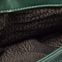 Pre Owned Aigner Green Croc Embossed Leather Logo Flap Shoulder Bag