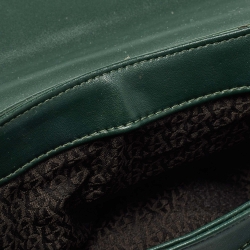 Pre Owned Aigner Green Croc Embossed Leather Logo Flap Shoulder Bag