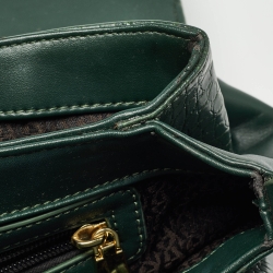 Pre Owned Aigner Green Croc Embossed Leather Logo Flap Shoulder Bag