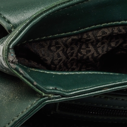 Pre Owned Aigner Green Croc Embossed Leather Logo Flap Shoulder Bag