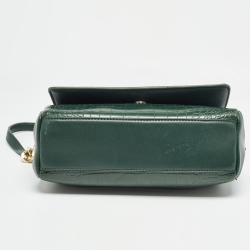Pre Owned Aigner Green Croc Embossed Leather Logo Flap Shoulder Bag