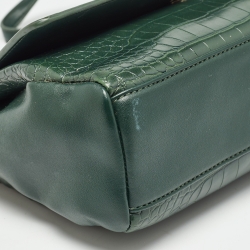 Pre Owned Aigner Green Croc Embossed Leather Logo Flap Shoulder Bag