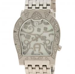 Pre Owned Aigner Verona Mother of Pearl Diamond Stainless Steel Women's Wristwatch 33 mm