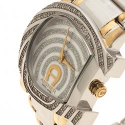 Pre Owned Aigner White Mother of Pearl Stainless Steel and Diamonds Genua Due A31600 Women's Wristwatch 31 mm